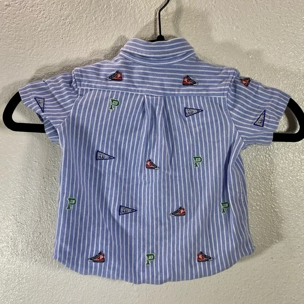 Ralph lauren blue striped button up short sleeve shirt with patches size 12M